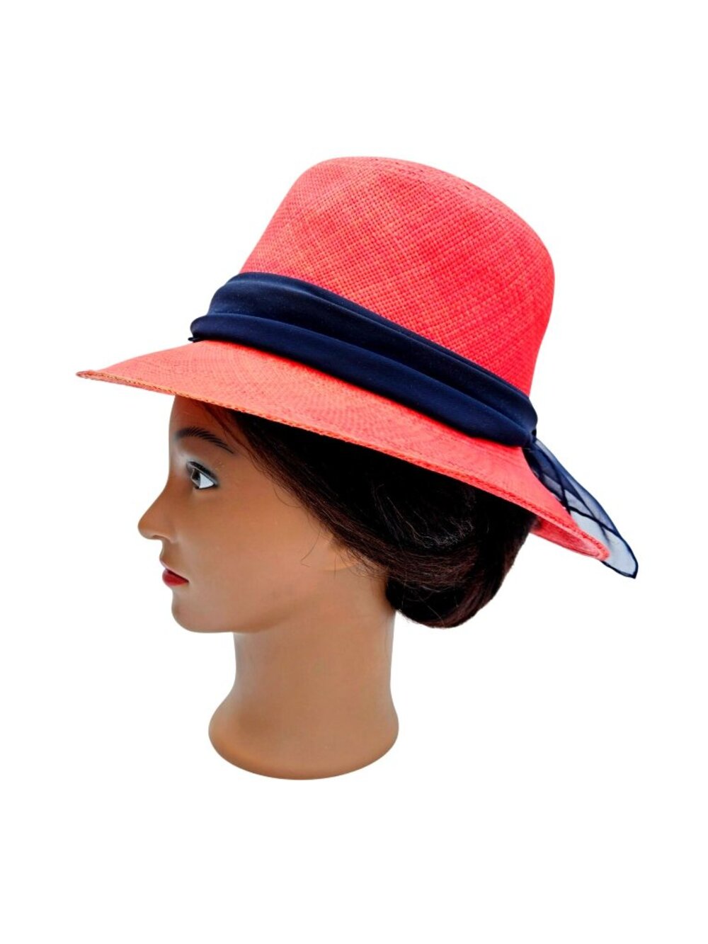 Vintage Red Straw Hat by Saks Fifth Avenue Union Label USA 22.5" Medium